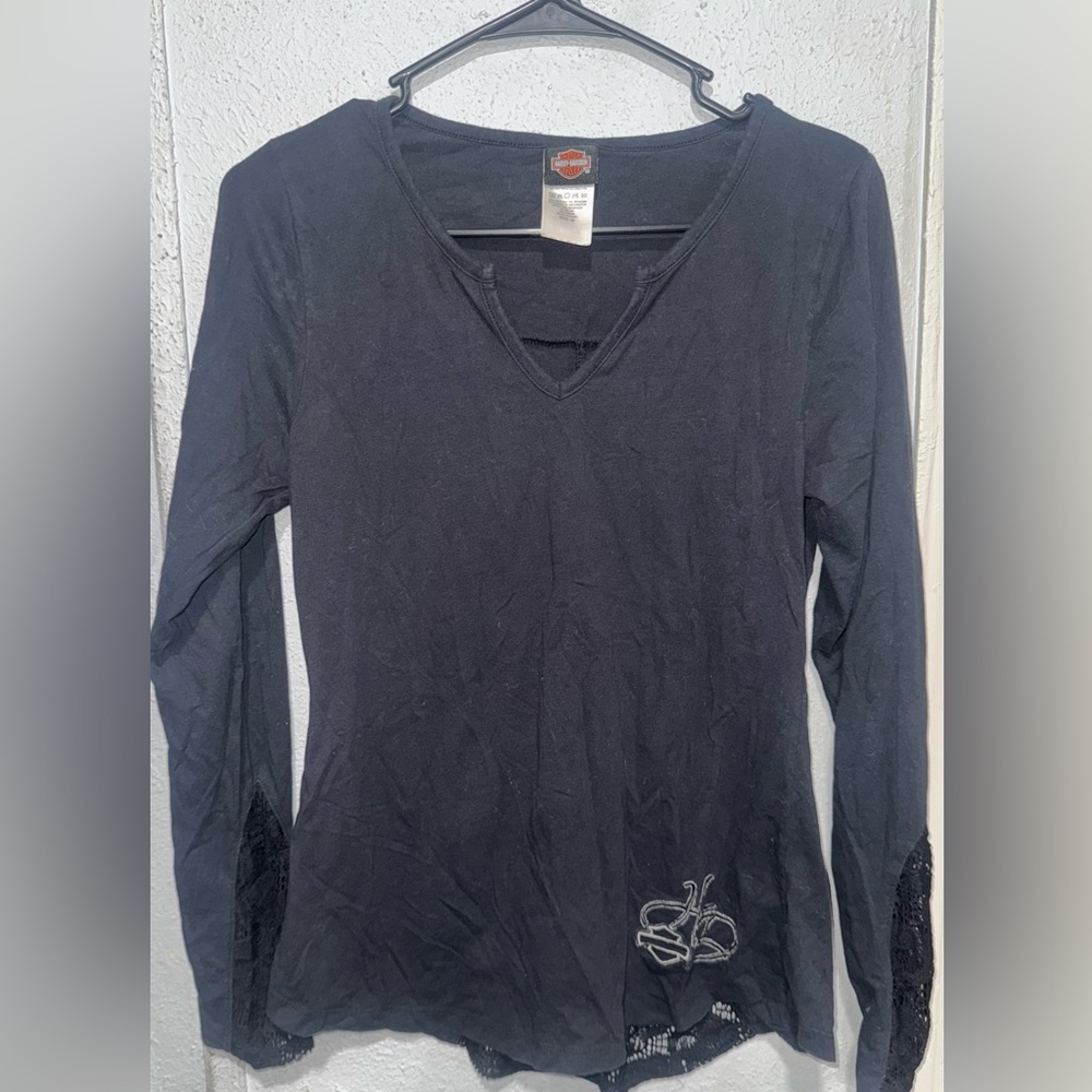 Harley-Davidson Black V-Neck Long Sleeve Women's Top